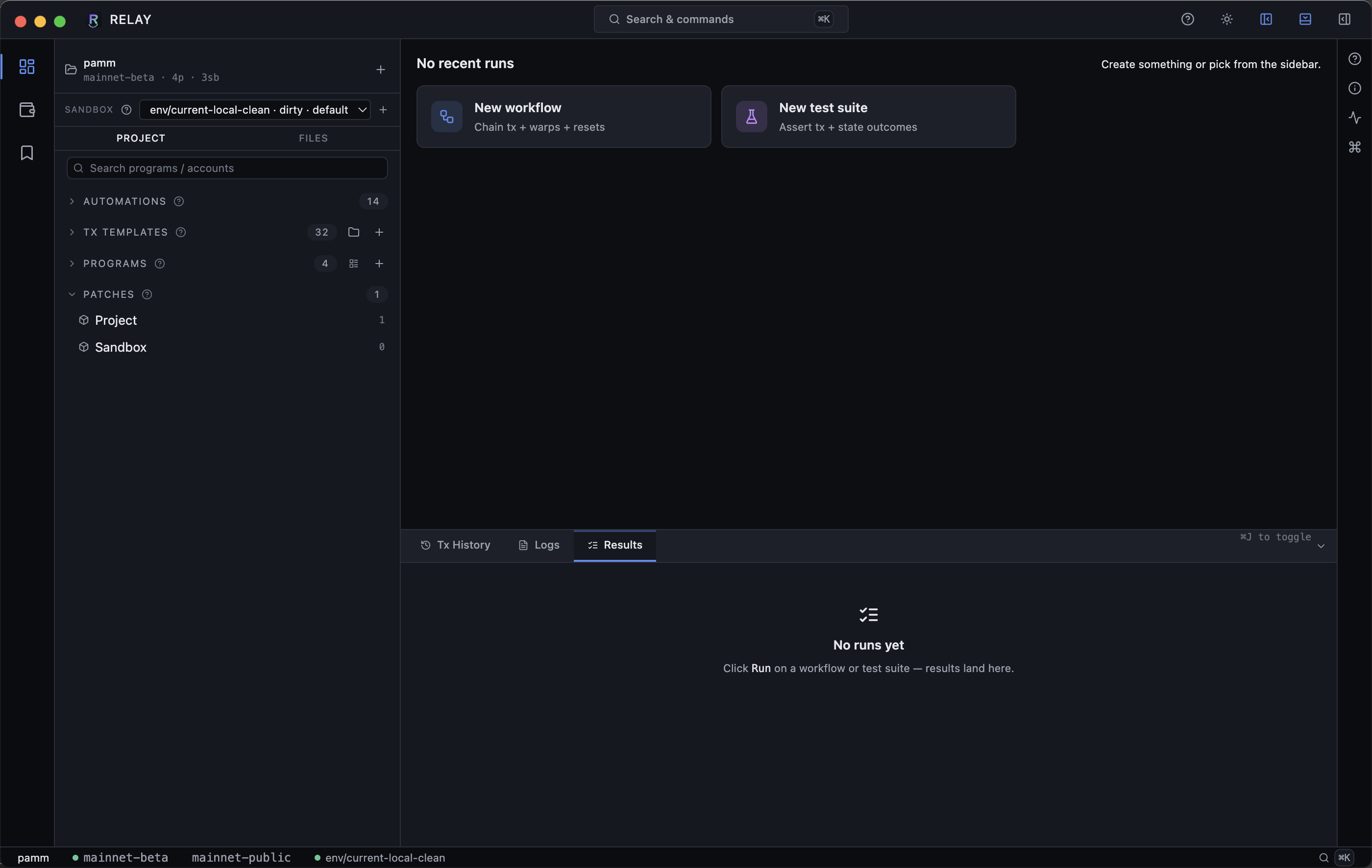 Project shell with Programs sidebar group